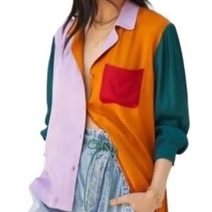 NWT Farm Rio Anthropologie color block blouse, small